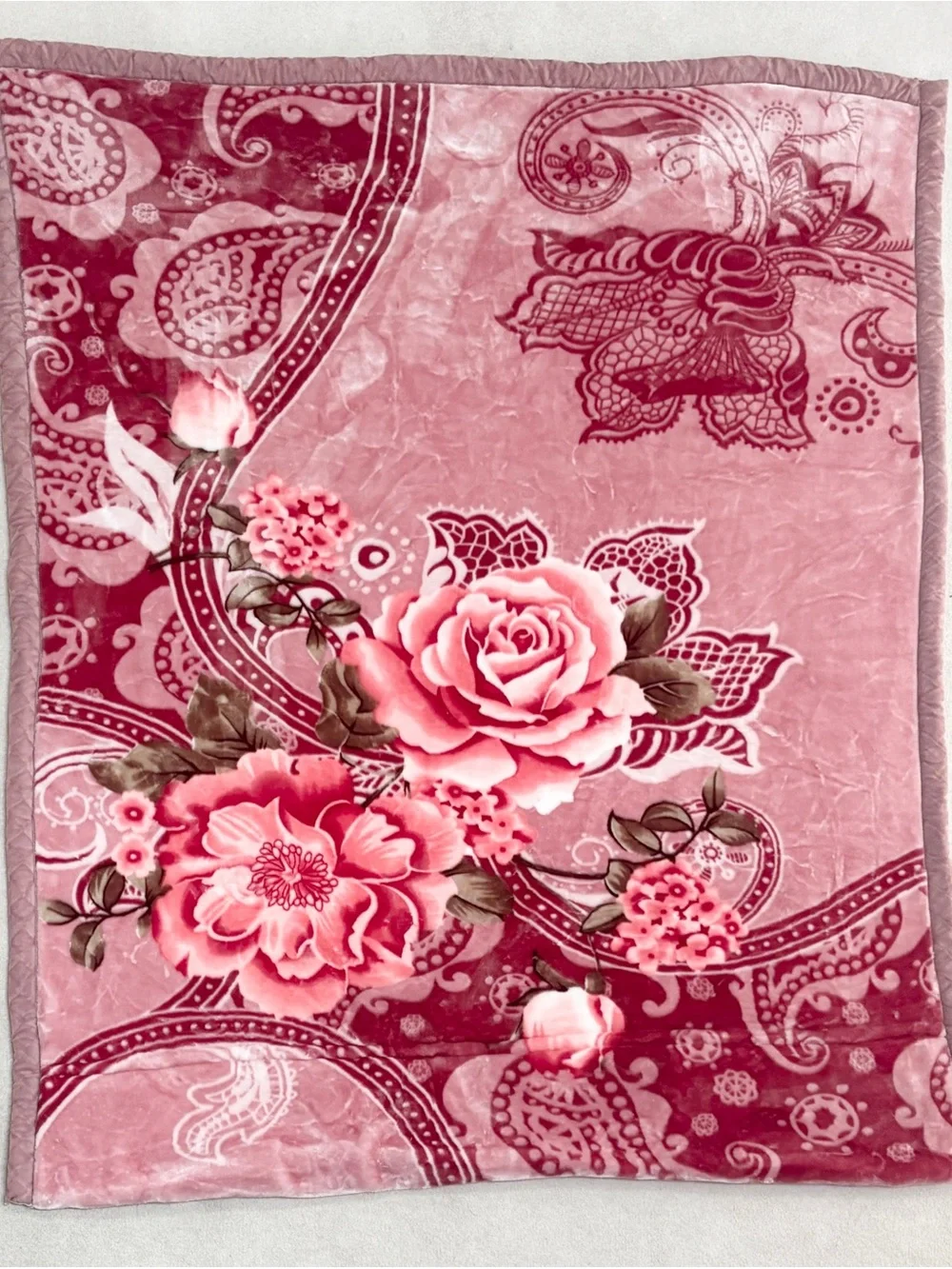 Pierre Cardin Large CoverAll Red and Light Pink Floral Plush Throw